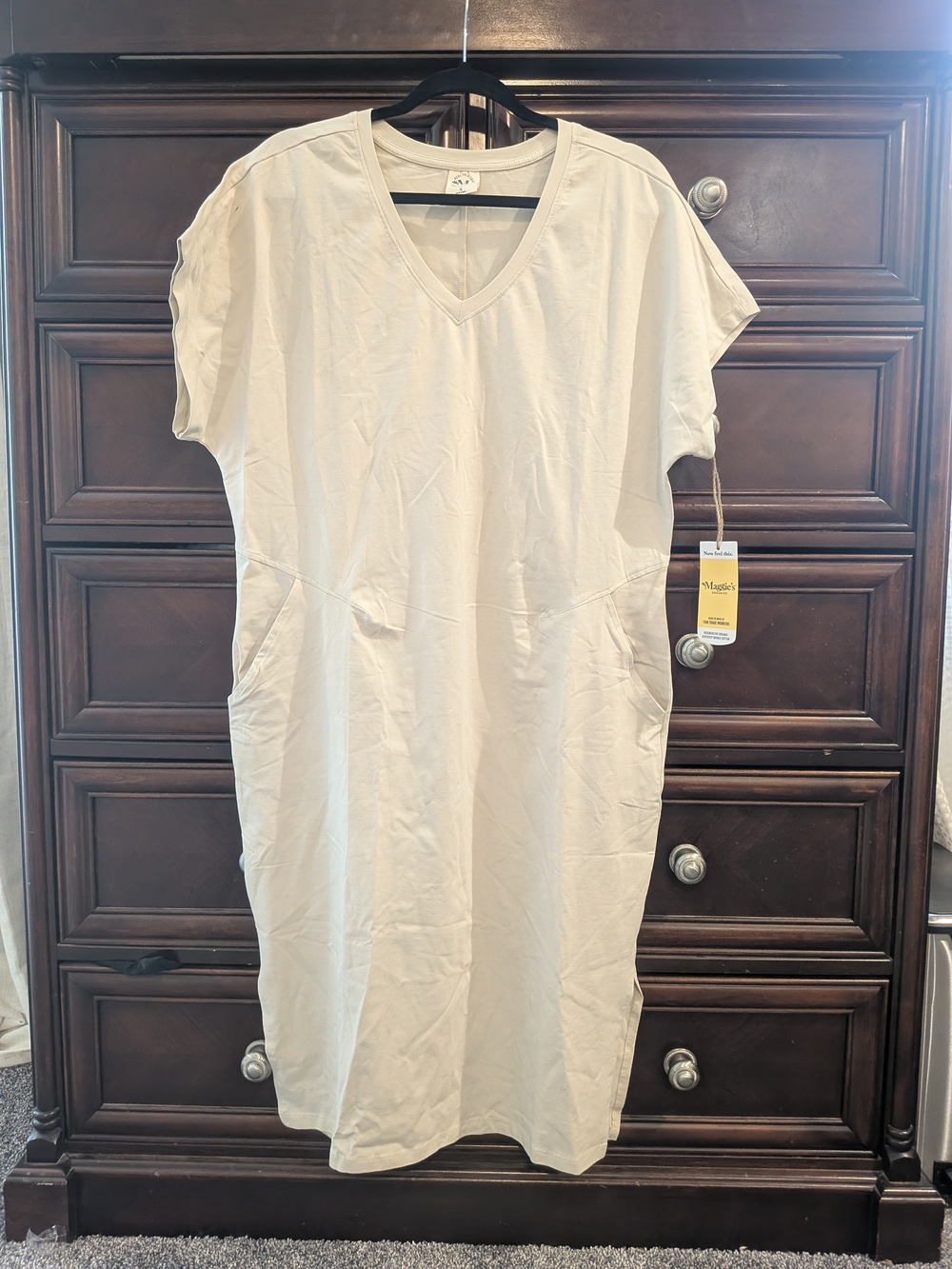 NWT Everyday V-Neck Cream Midi Dress - Maggie's Organics Kaftan Dress - Picture 2 of 4